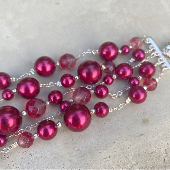 WHBM beaded Bracelet multi-strand adjustable wine jewelry collection cuff silver - Picture 2 of 12